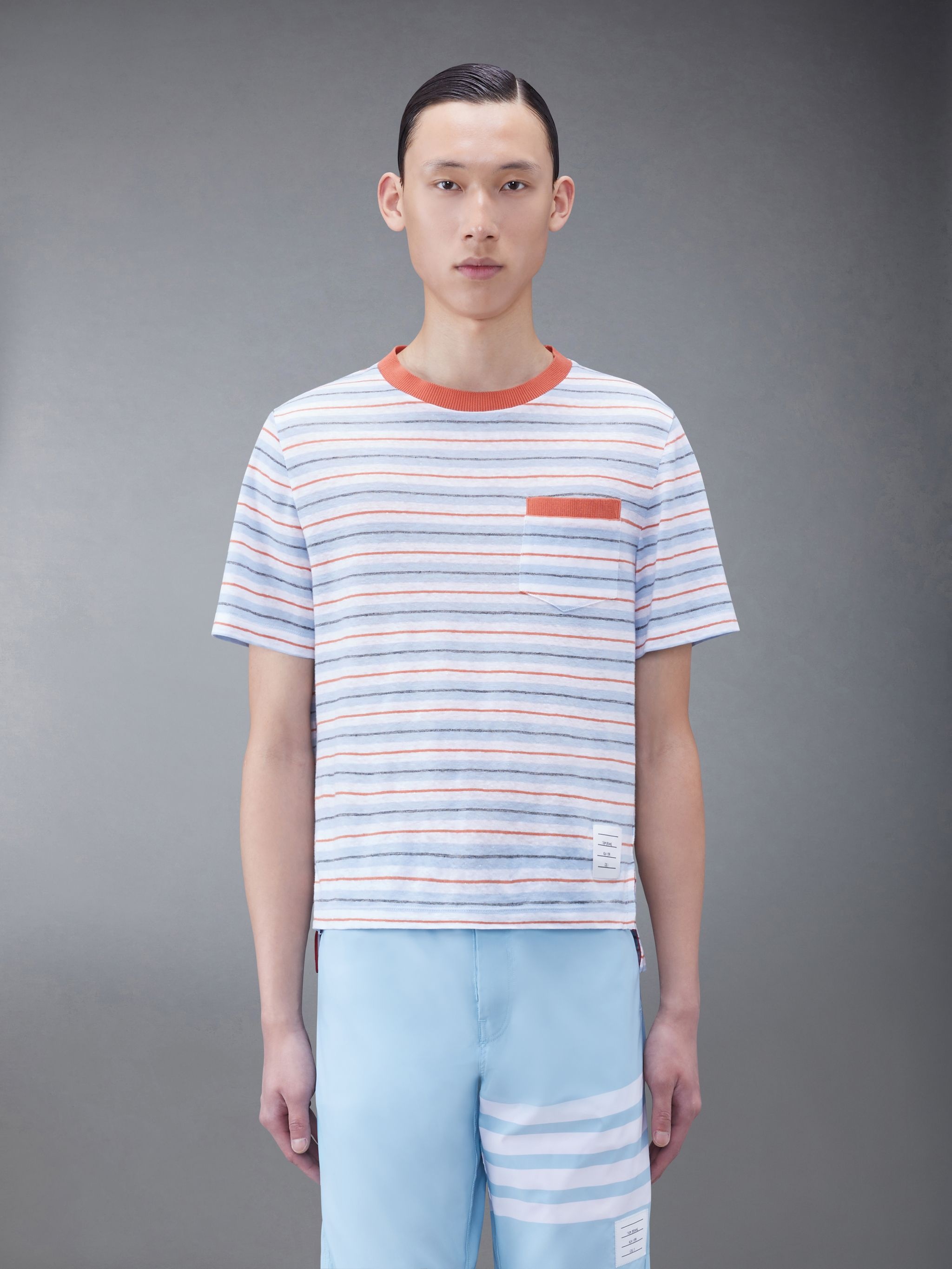 Linen Jersey Short Sleeve Striped Pocket Tee - 1