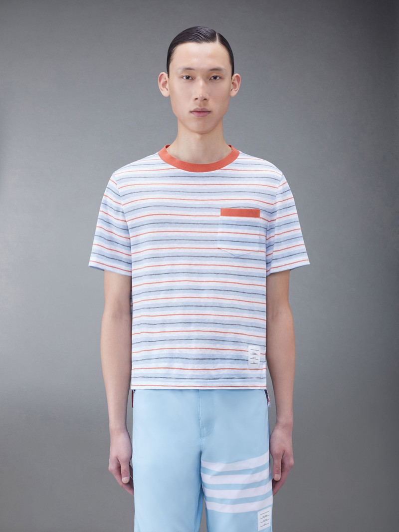 Linen Jersey Short Sleeve Striped Pocket Tee 1