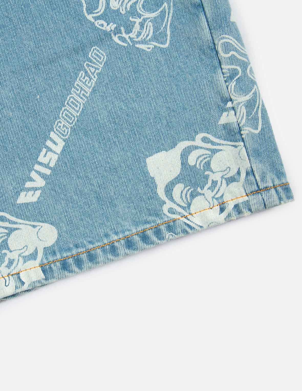 ALLOVER GODHEAD DISCHARGE PRINT DENIM SHORTS - 9