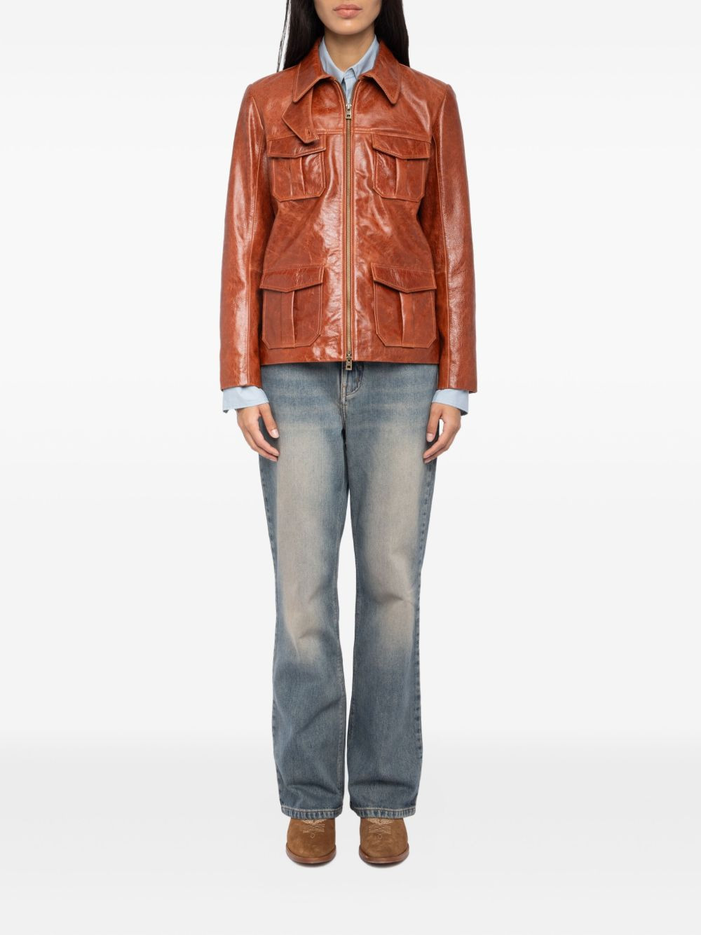 flap-pocket leather jacket - 2