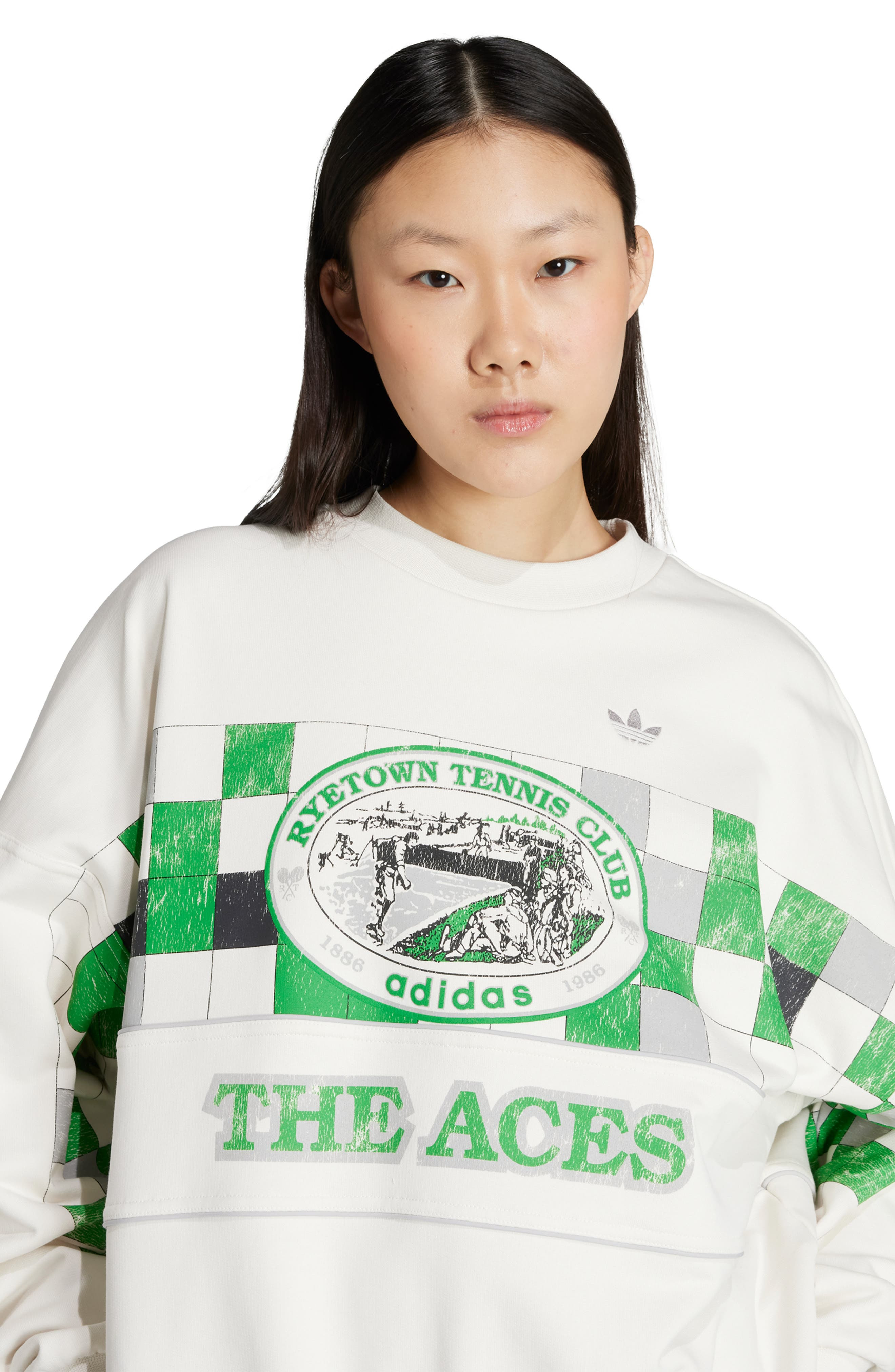 adidas Archive Court Crewneck Sweatshirt in Cloud White at Nordstrom - 5