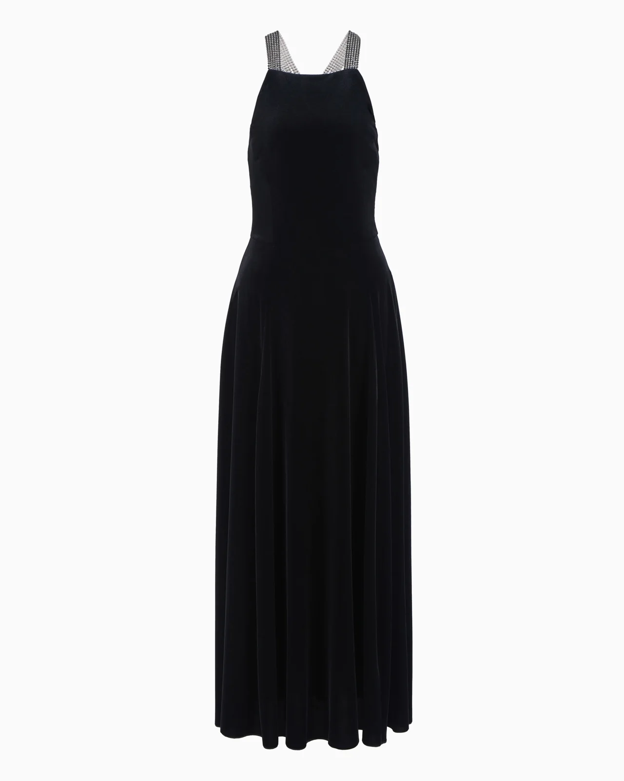 Chenille jersey long dress with rhinestone shoulder straps - 1