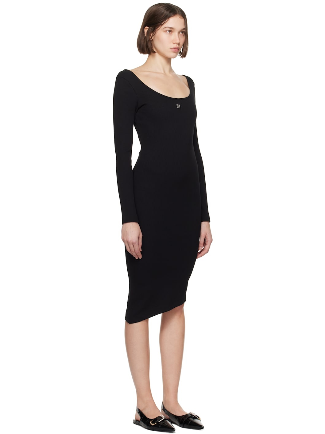 Black Asymmetric Ribbed Cotton 4G Liquid Midi Dress - 2