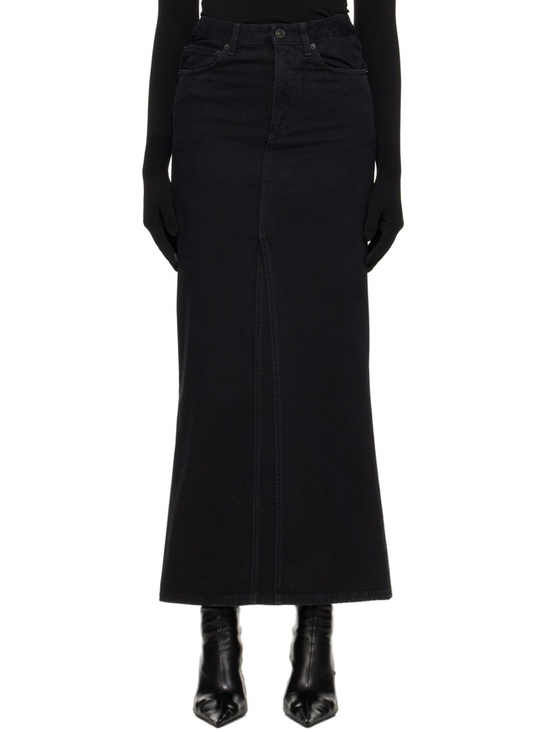 Black Vented Denim Maxi Skirt - 1