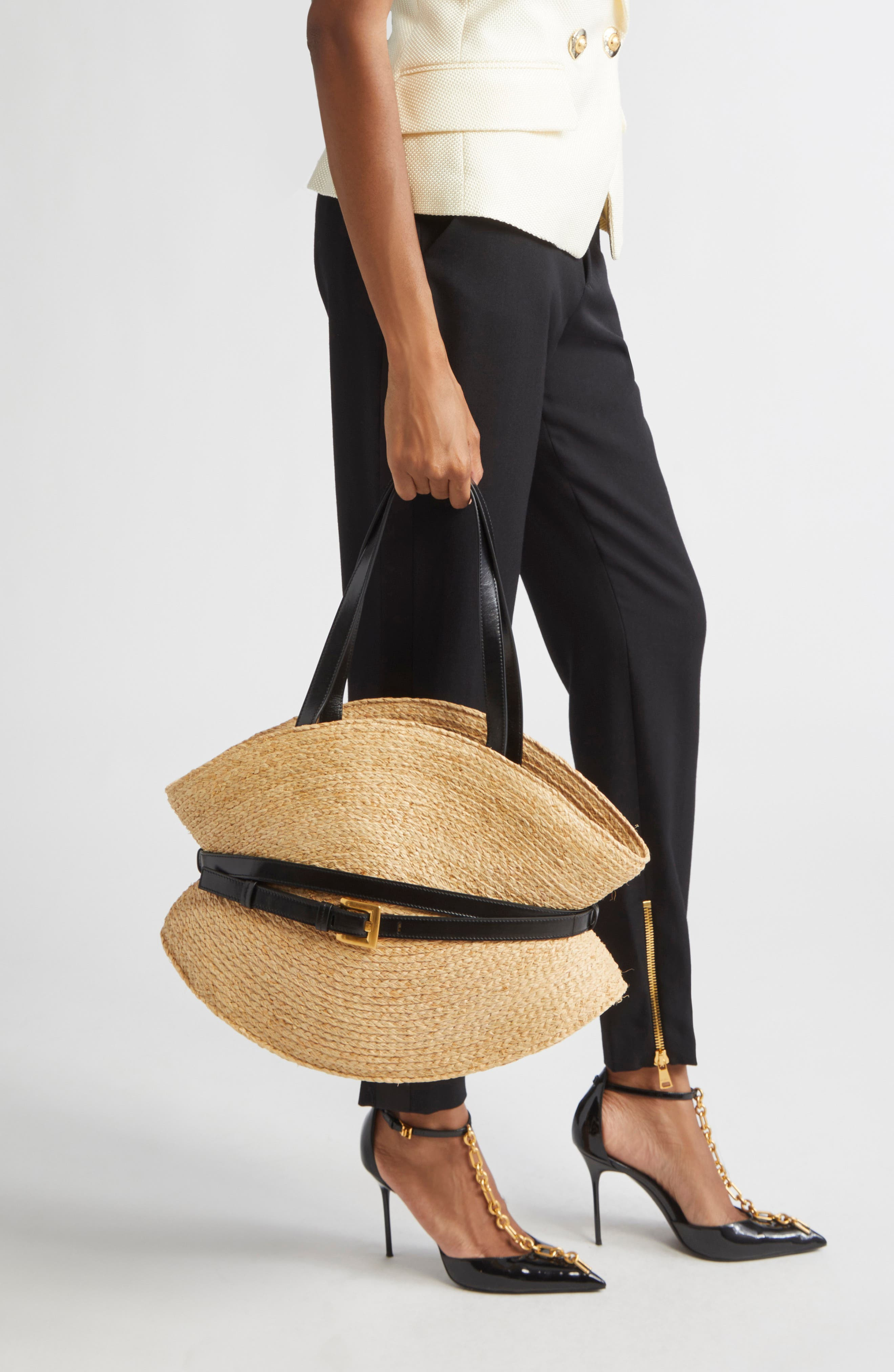 Balmain Medium Shuffle Raffia Tote in Natural /Black at Nordstrom - 2