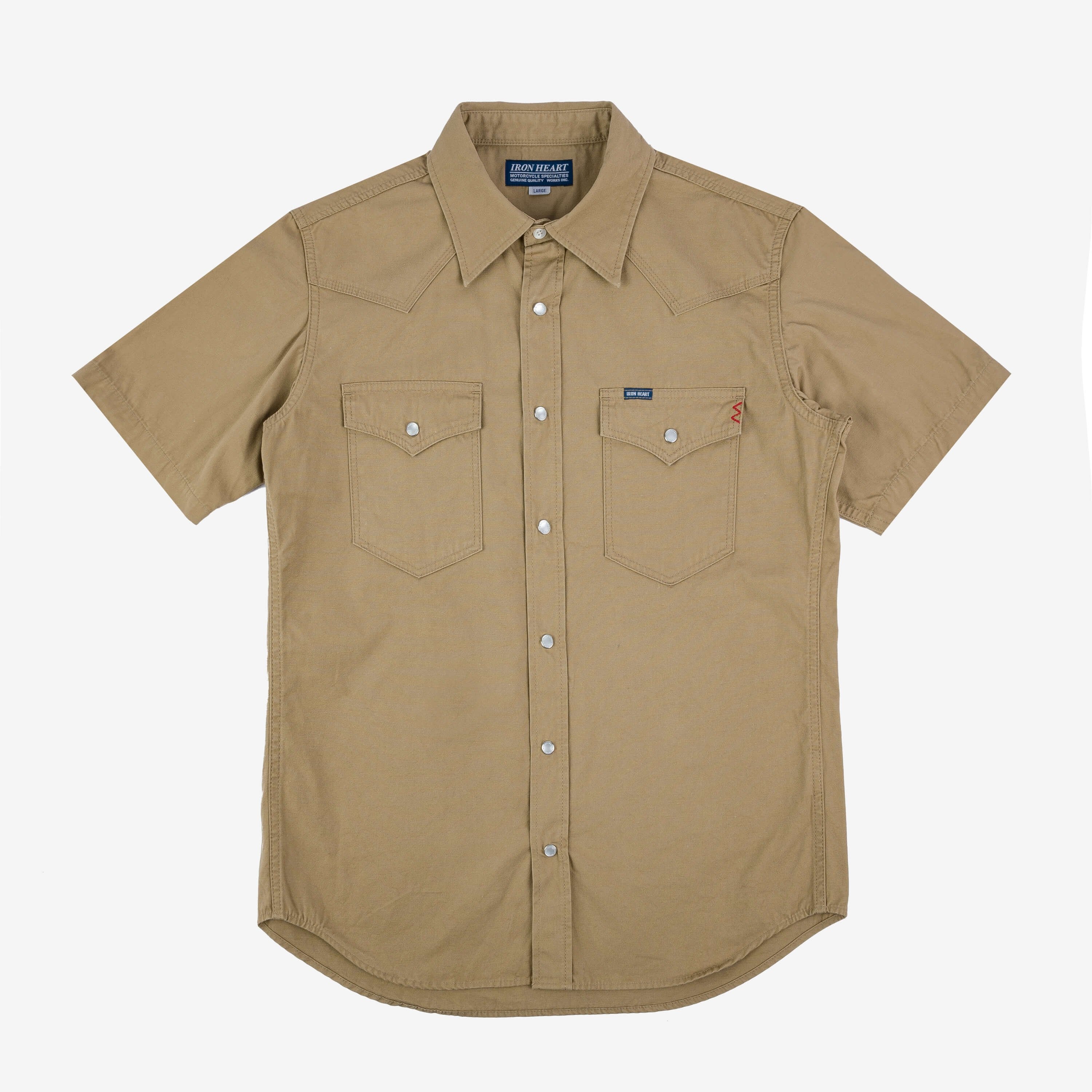 IHSH-387-KHA 7oz Fatigue Cloth Short Sleeved Western Shirt - Khaki - 1