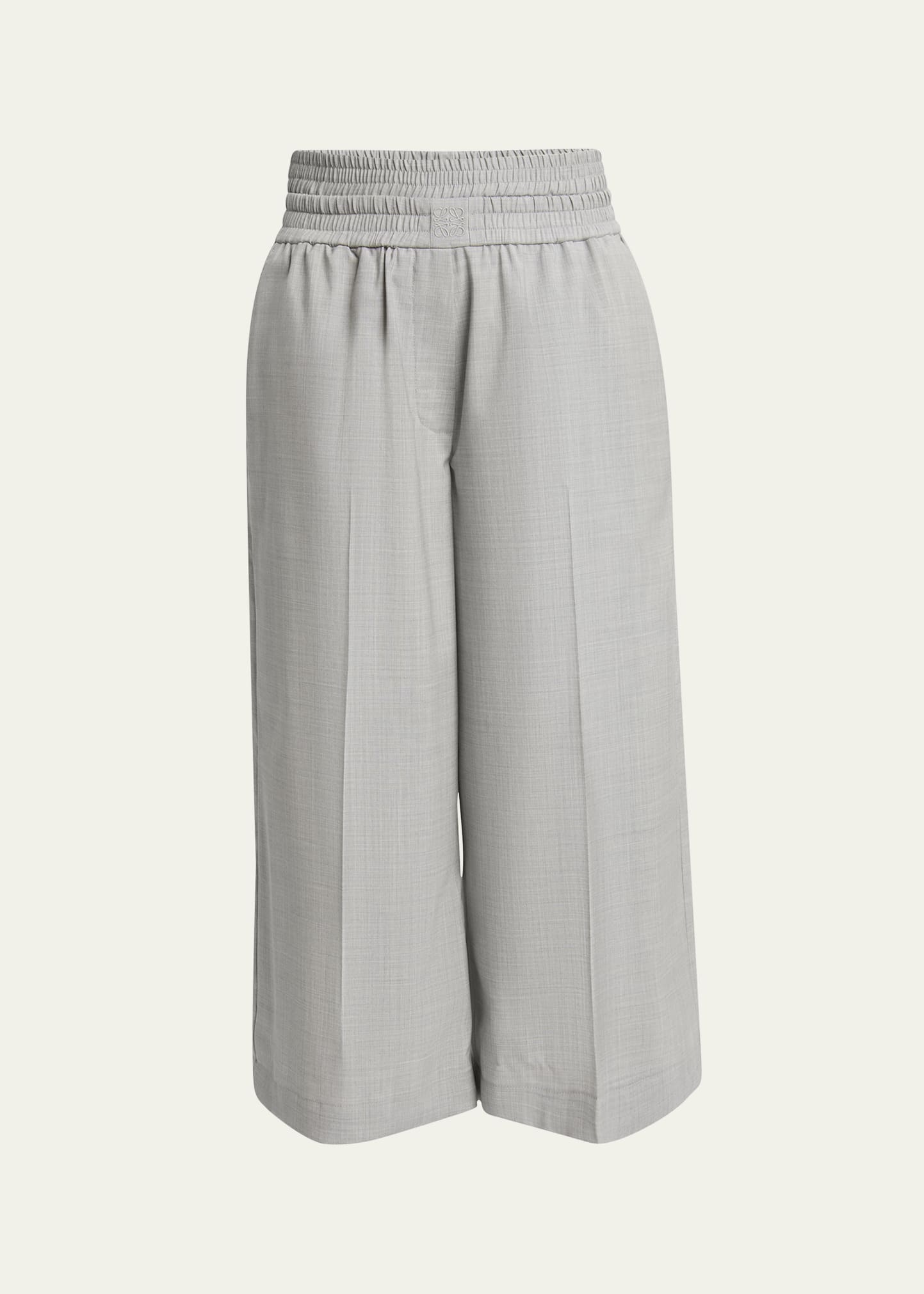 Cropped Wide Leg Wool Trousers - 1