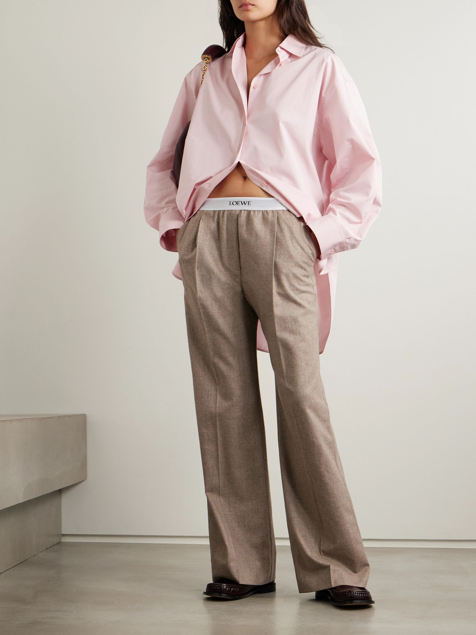 Stretch jacquard-trimmed pleated wool and cashmere-blend straight-leg pants Beige - 2