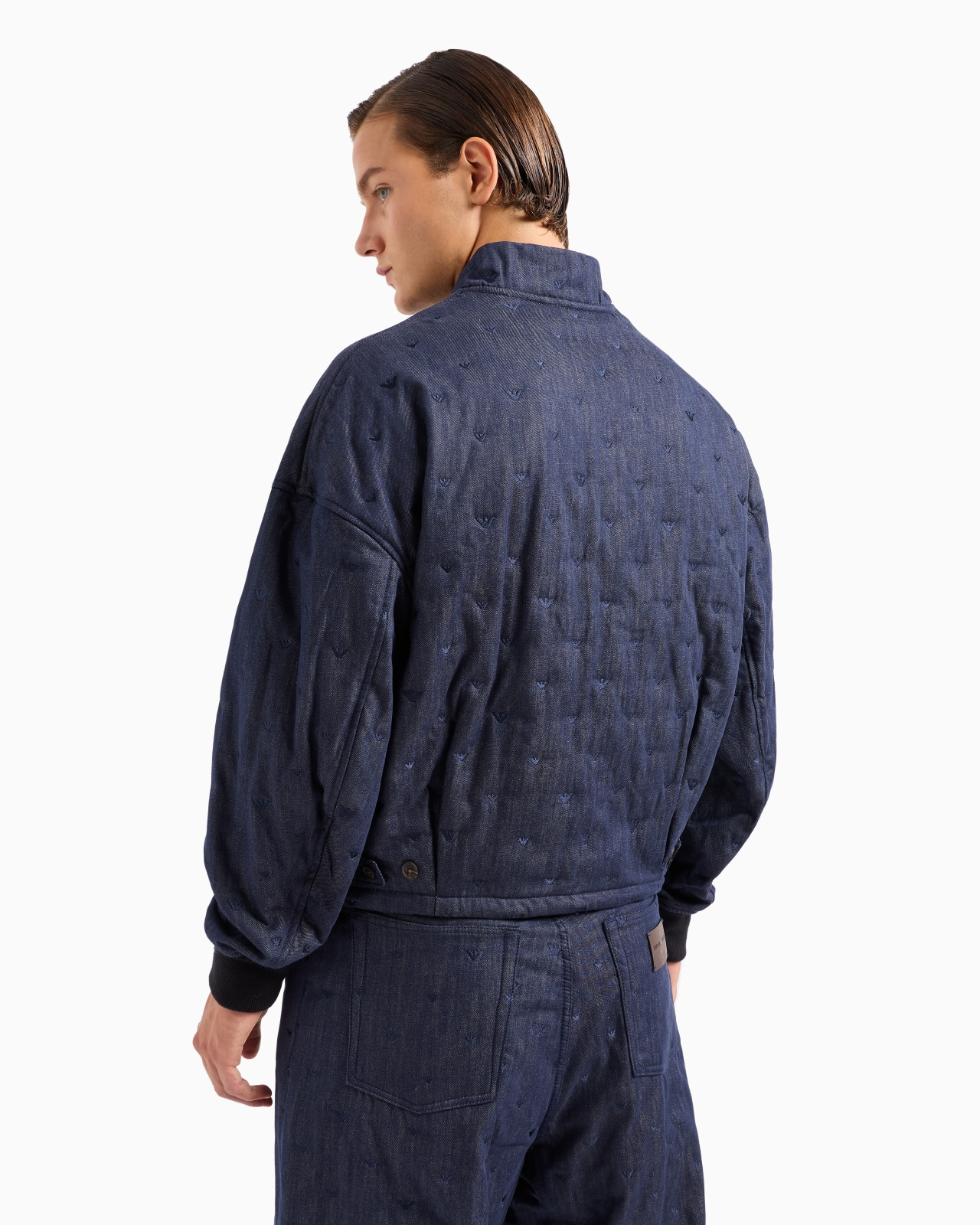 Denim jacket with all-over micro-eagle embroidery - 3