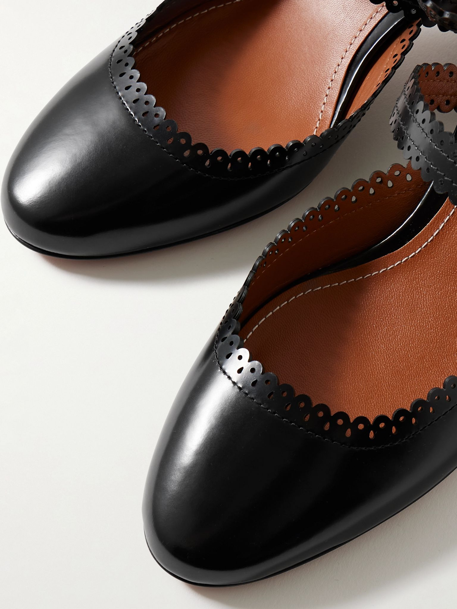Eddie scalloped leather Mary Jane pumps Black - 4