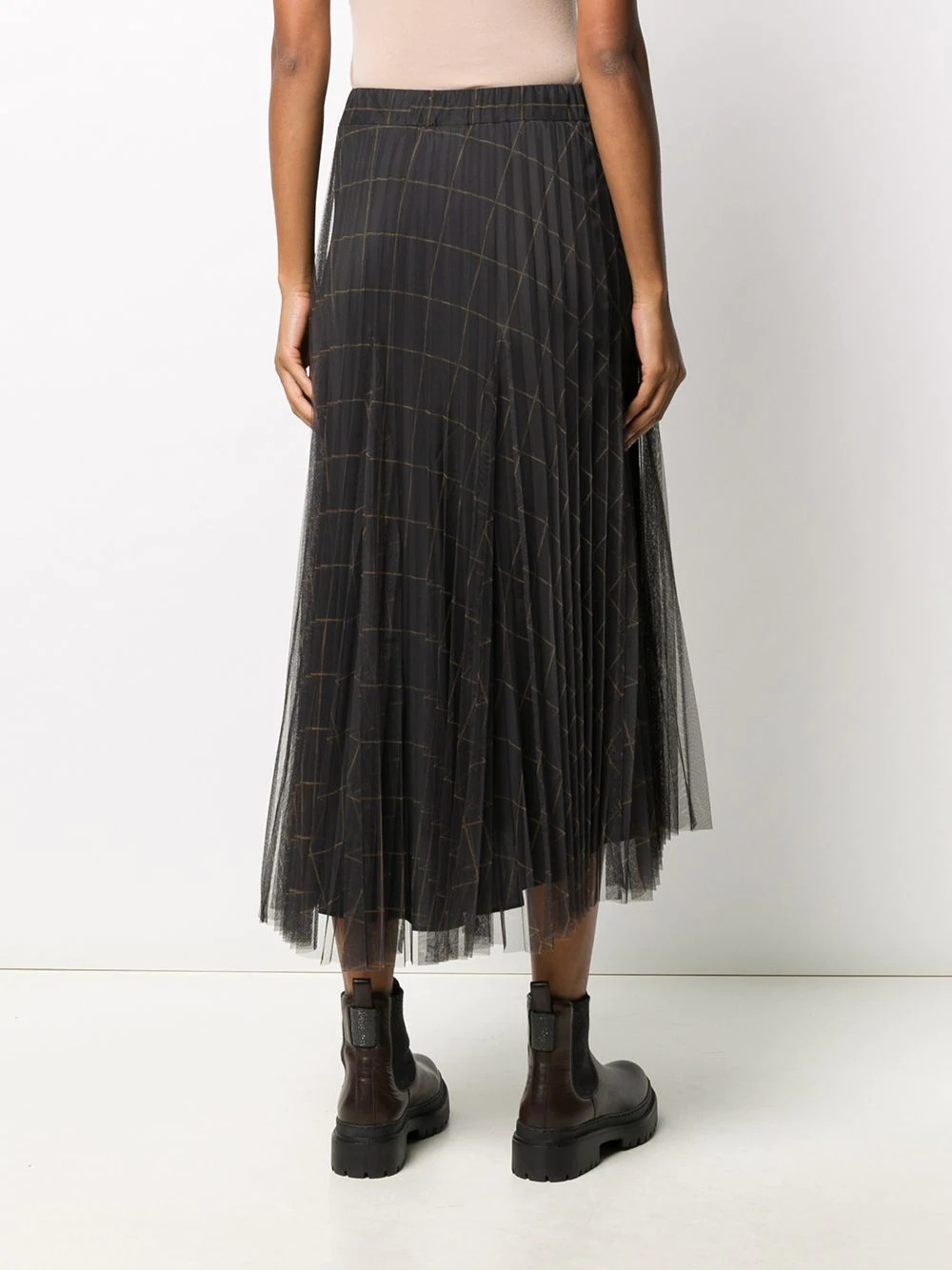 windowpane print pleated midi skirt - 4