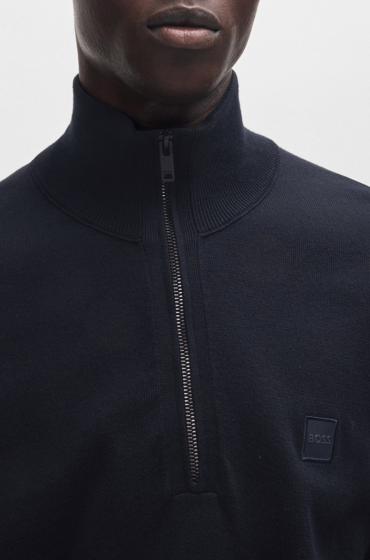 LOGO-PATCH ZIP-NECK SWEATER IN COTTON AND CASHMERE - 3