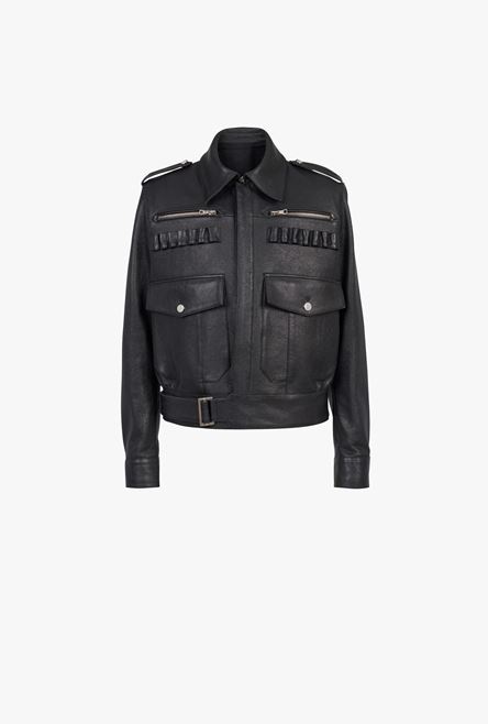 Black leather aviator jacket - 1