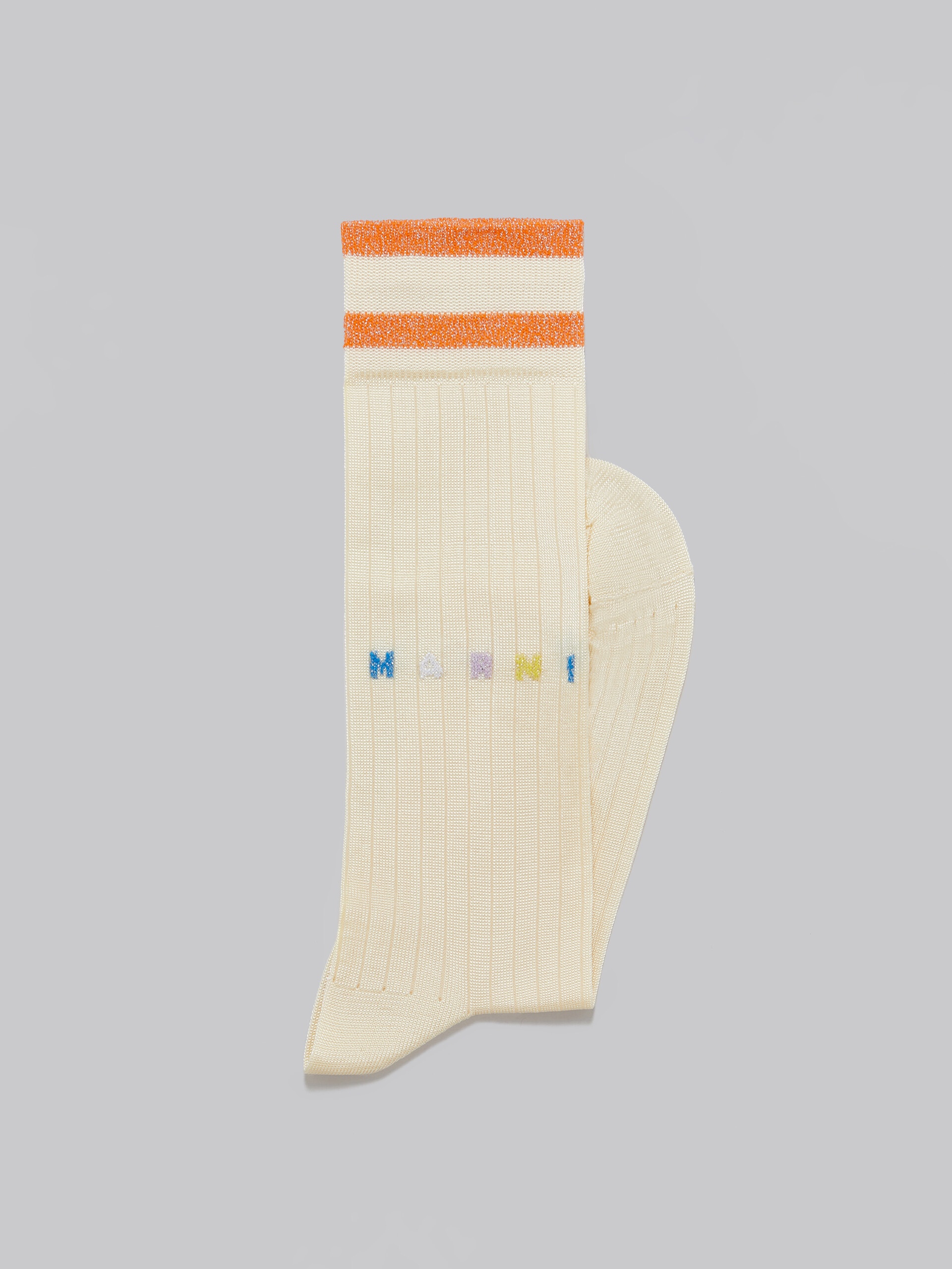 LIGHT YELLOW VISCOSE SOCKS WITH LUREX STRIPES - 2