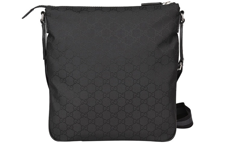 Men's Gucci Logo Leather Logo Stripe Webbing Shoulder Strap Nylon Shoulder Messenger Bag Black 44918 - 3