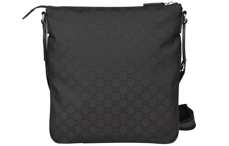 Men's Gucci Logo Leather Logo Stripe Webbing Shoulder Strap Nylon Shoulder Messenger Bag Black 44918 3