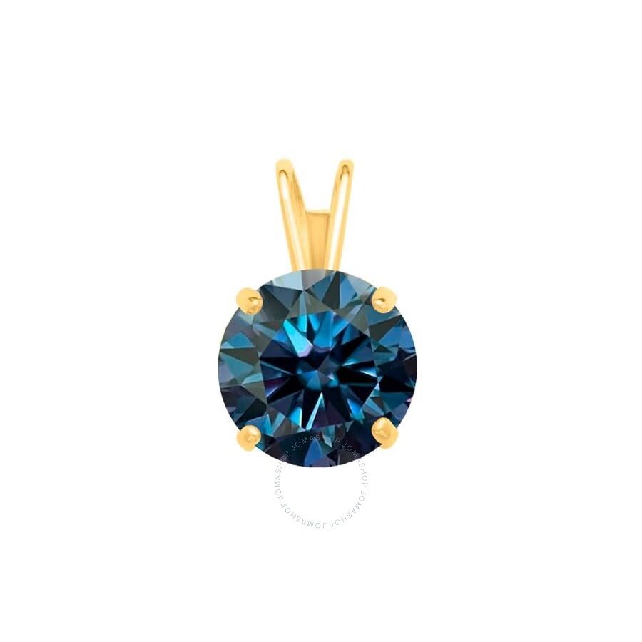 Maulijewels - Maulijewels 1.00ct D-VVS1 Blue Moissanite Diamond 14k Yellow Gold Solitaire Necklace with Gold Plate - 1