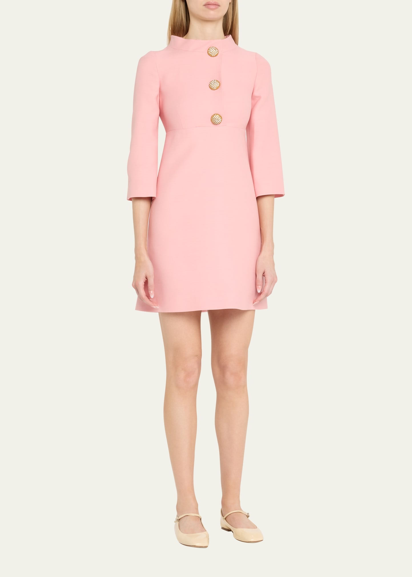 Funnel-Neck Crystal Button Mini Dress - 4