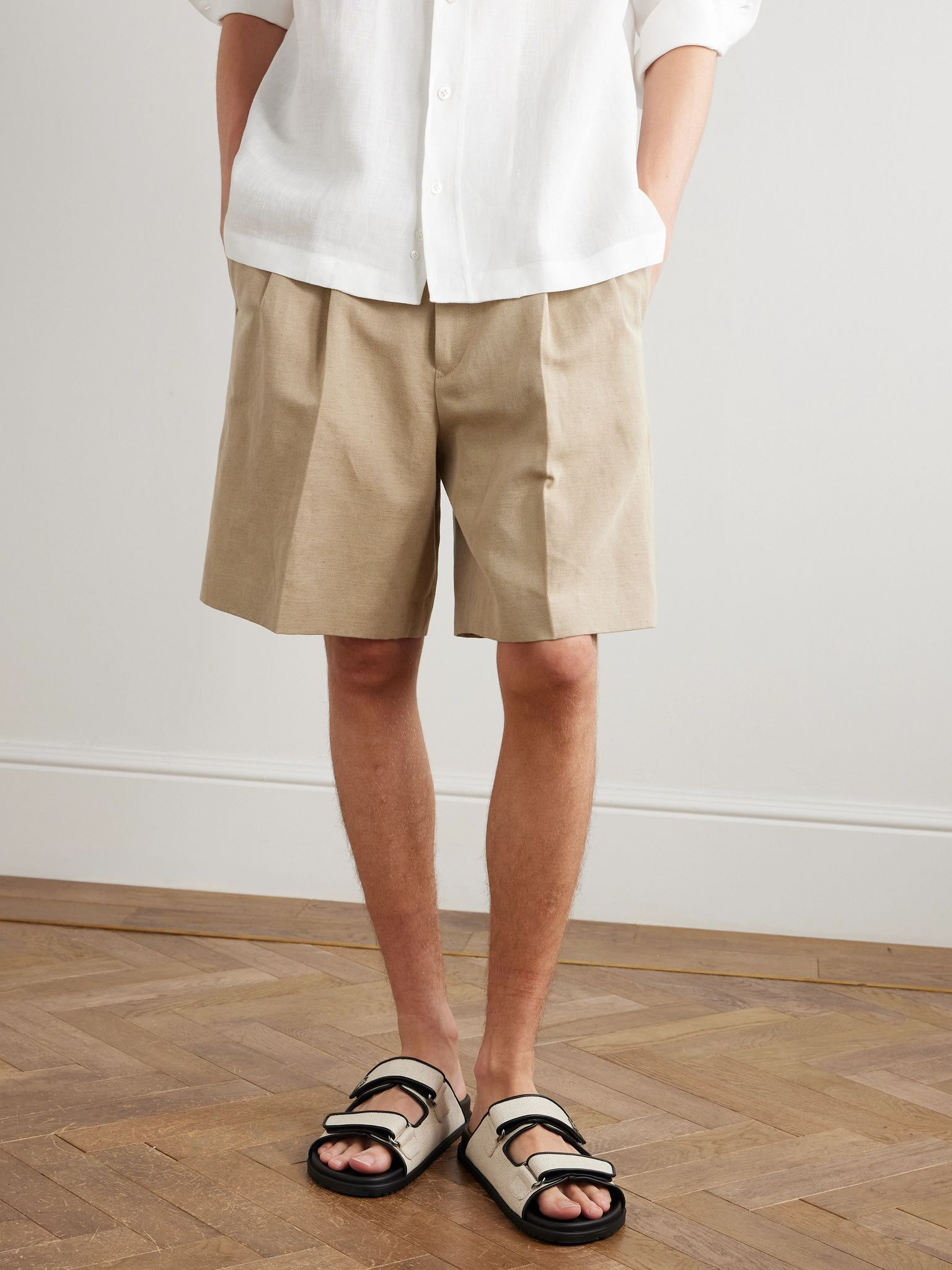 Logo-Embellished Leather-Trimmed Canvas Slides Off-white - 2