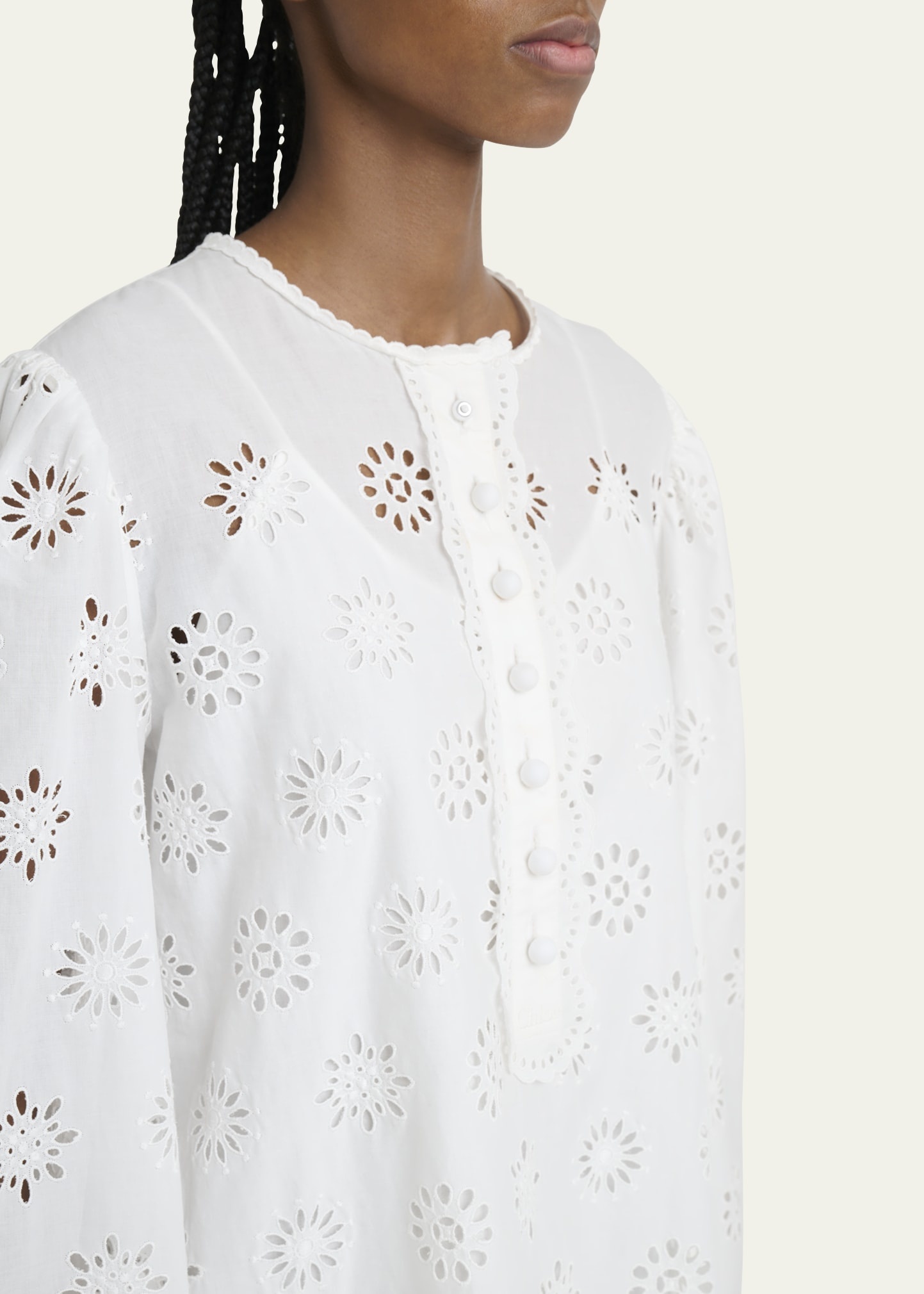 Scalloped Eyelet-Embroidered Mini Shift Dress - 5