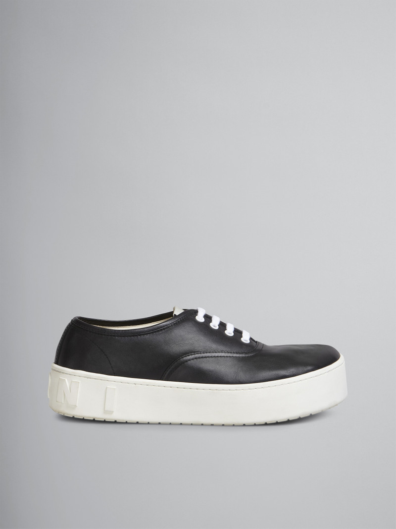 BLACK LEATHER SNEAKER WITH MAXI LOGO 1