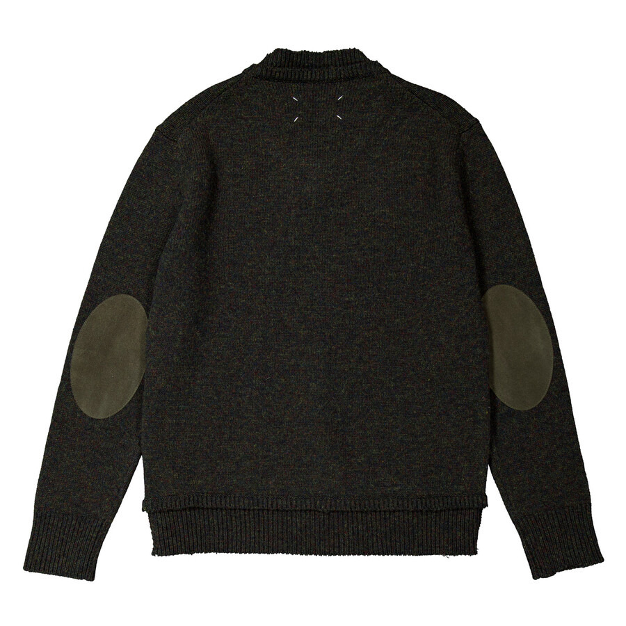 Maison Margiela Men's Dark Green Elbow-Patch Knitted Jumper - 6