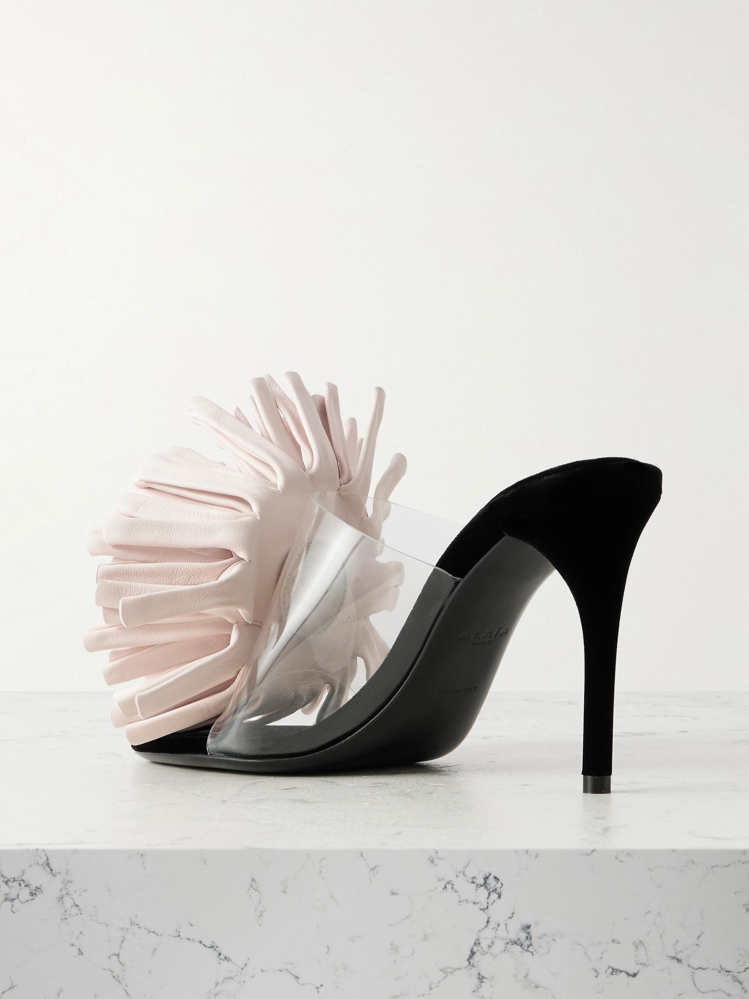 Leather-trimmed PVC and velvet sandals Blush - 3