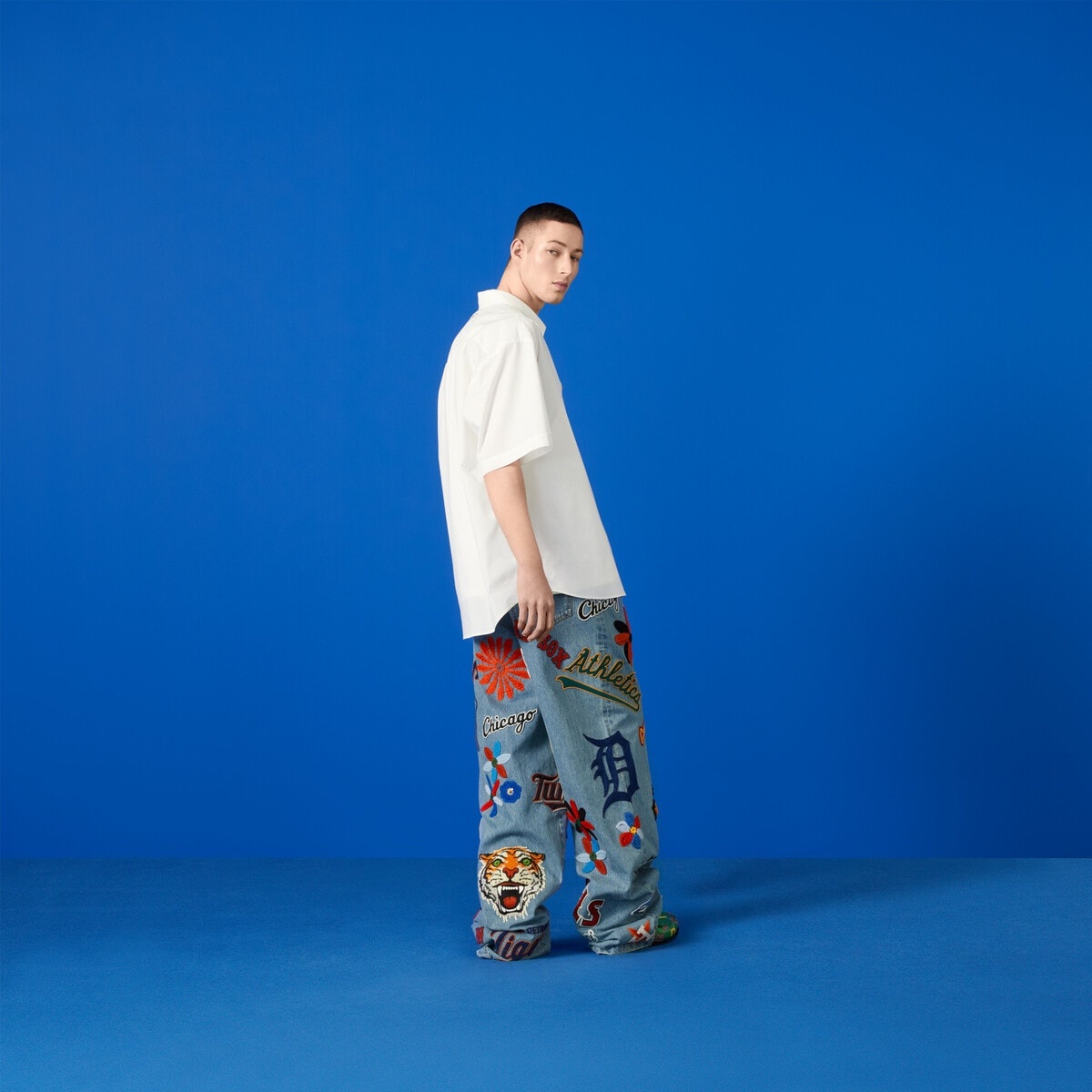Denim pants with MLB™ and Gucci patches - 3