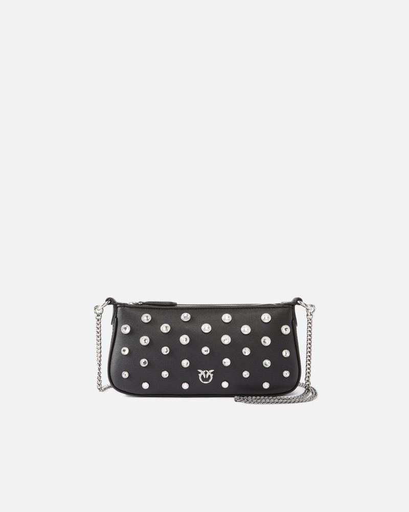 MINI HALF MOON LEATHER SHOULDER BAG WITH RHINESTONES 1