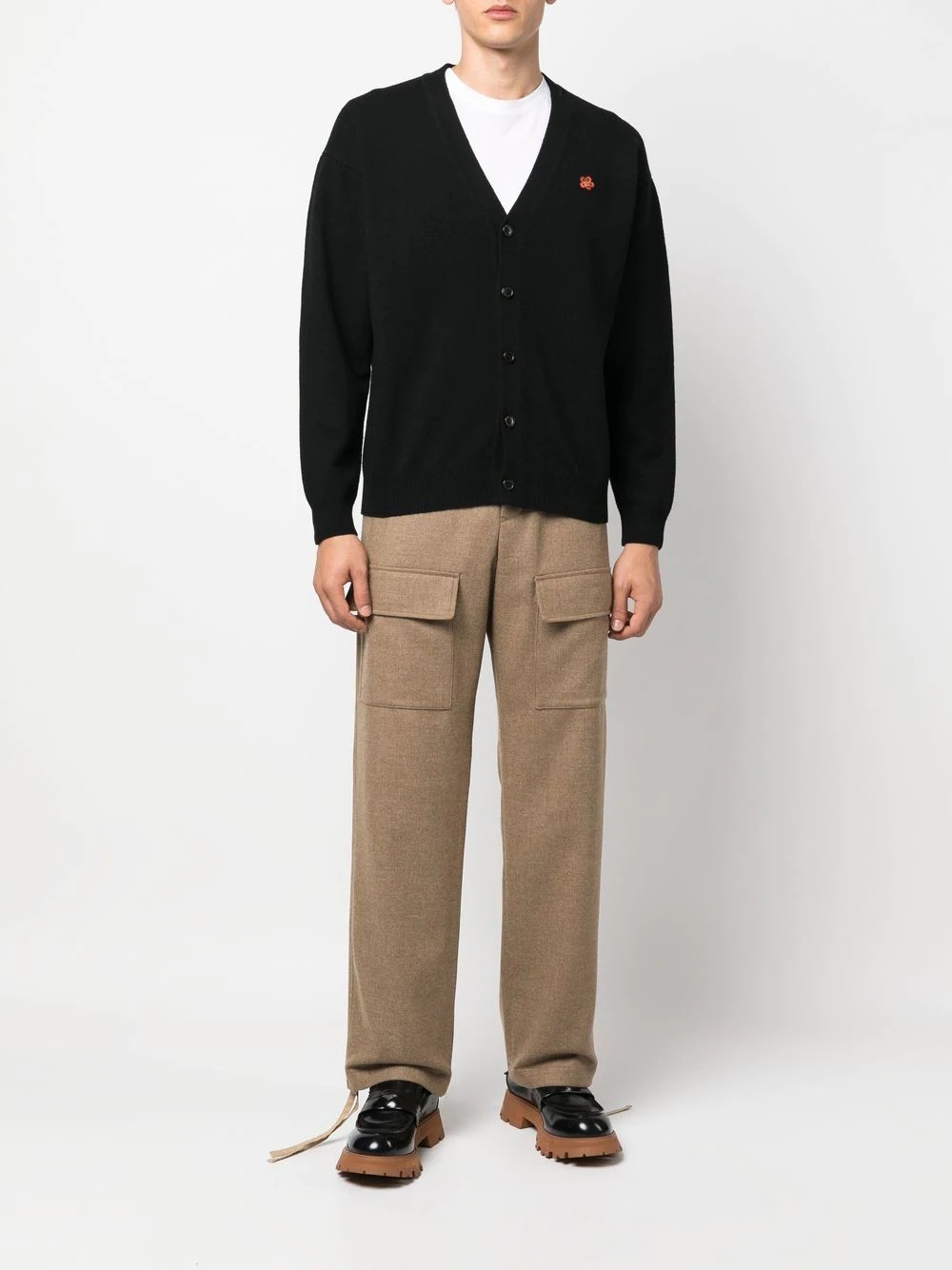 patch-detail wool cardigan - 2