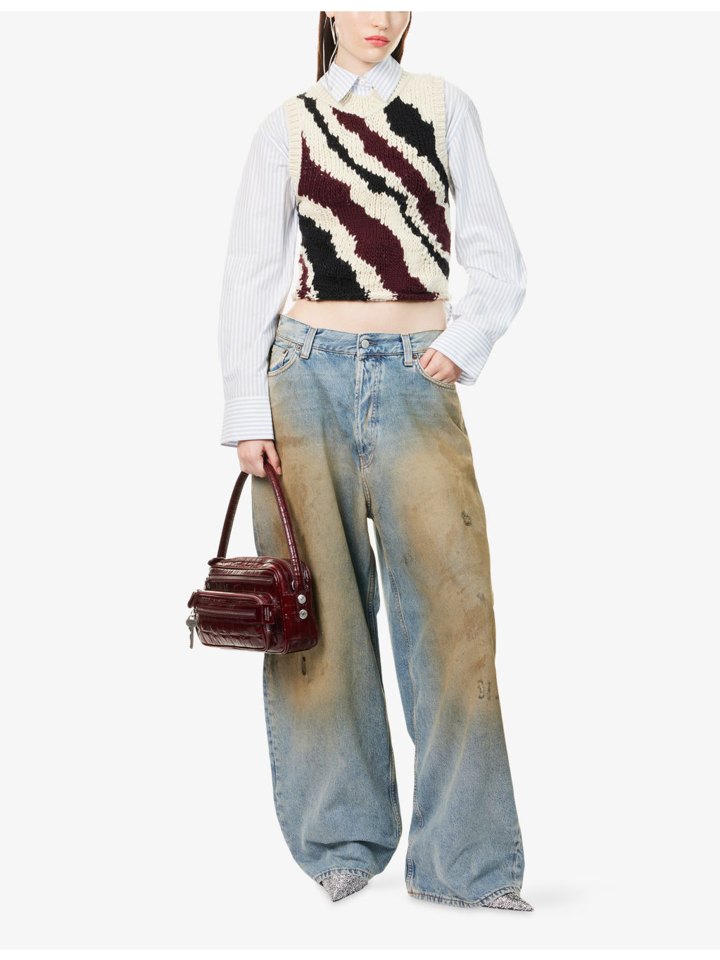 Striped V-Neck Wool Vest - 2