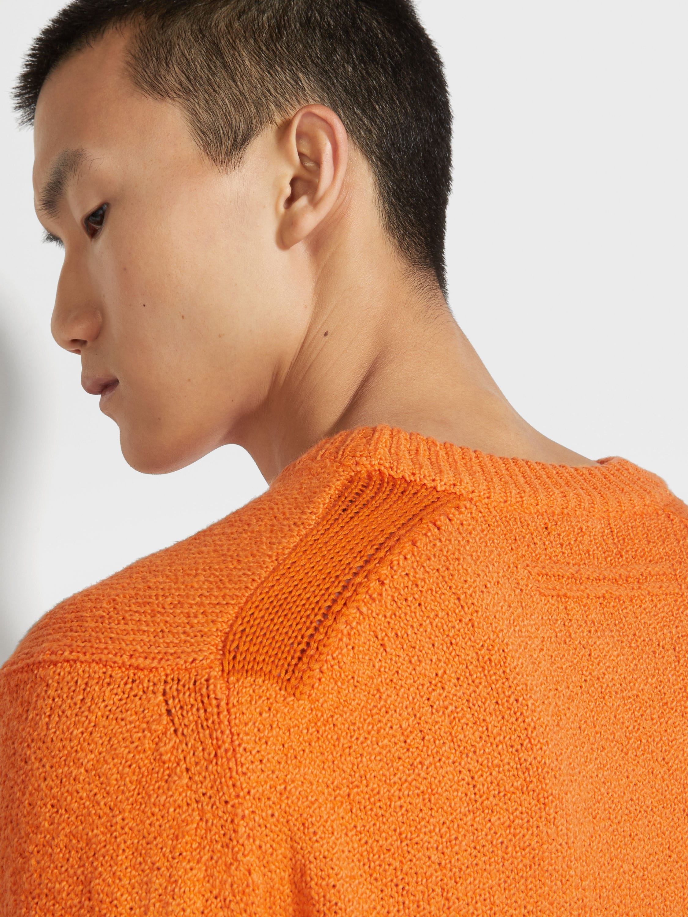 BRIGHT ORANGE COTTON AND SILK CREWNECK - 2