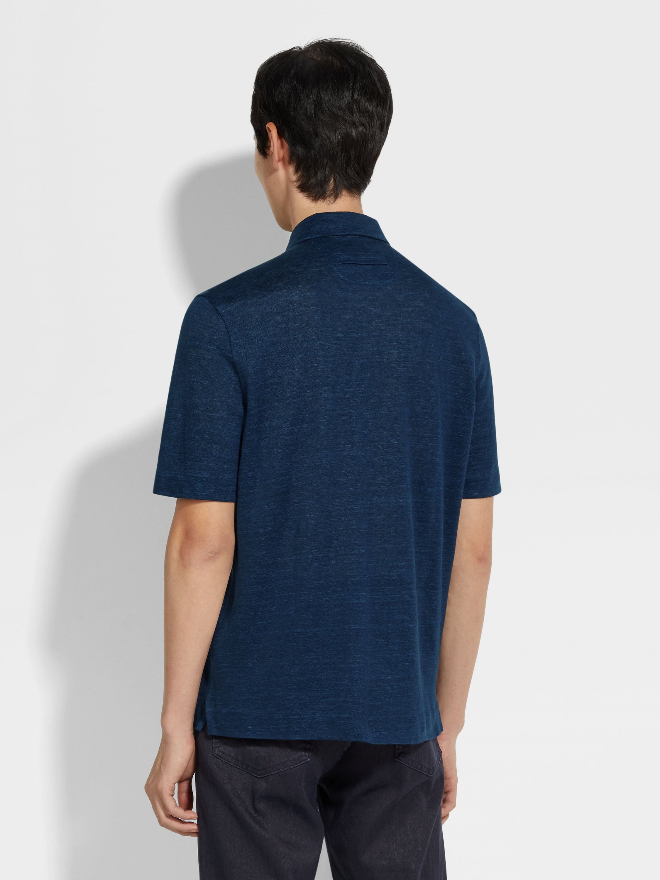 NAVY BLUE OASI LINO POLO SHIRT - 5