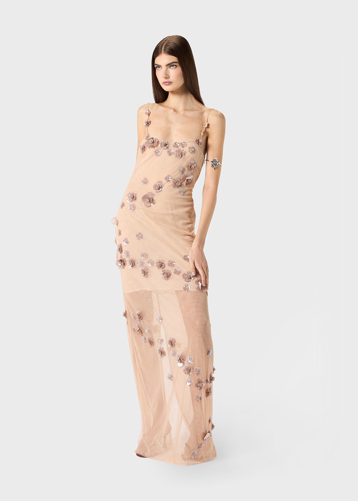 TULLE LONG DRESS WITH HAND EMBROIDERY - 2