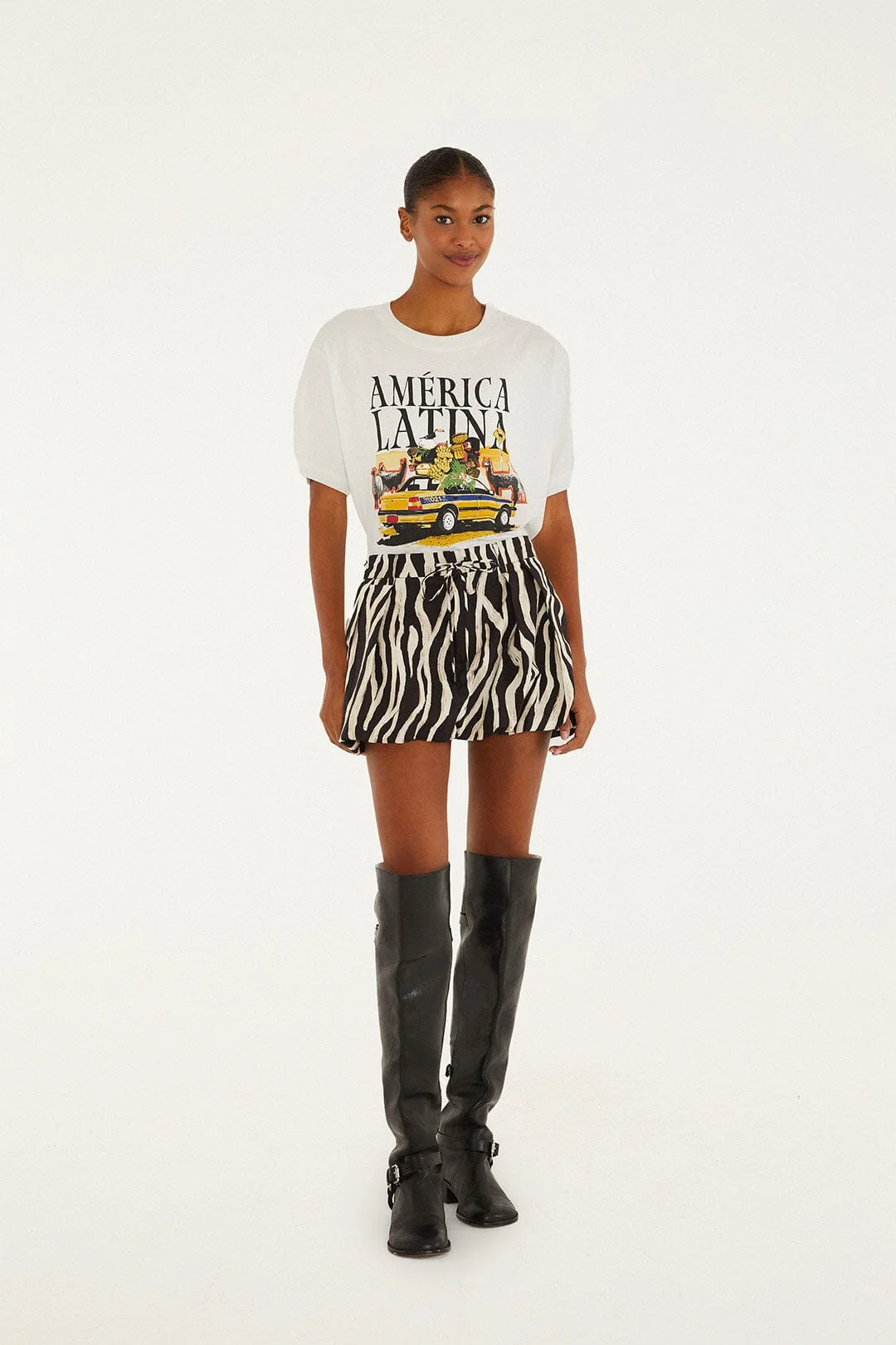 Black Tropical Zebra Organic Cotton Mini Skirt - 1