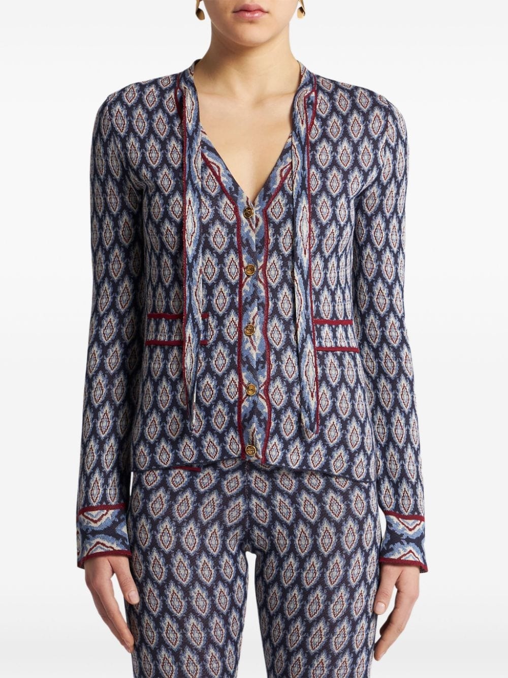 bow-detail jacquard cardigan - 3
