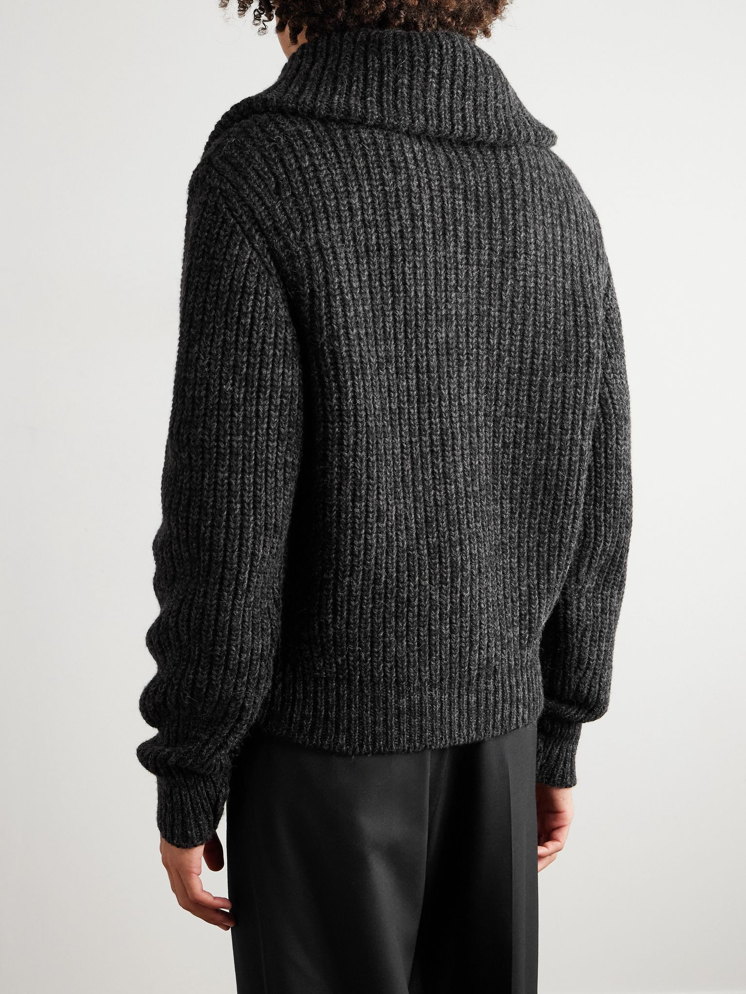 Ribbed Alpaca and Yak-Blend Cardigan Black - 3
