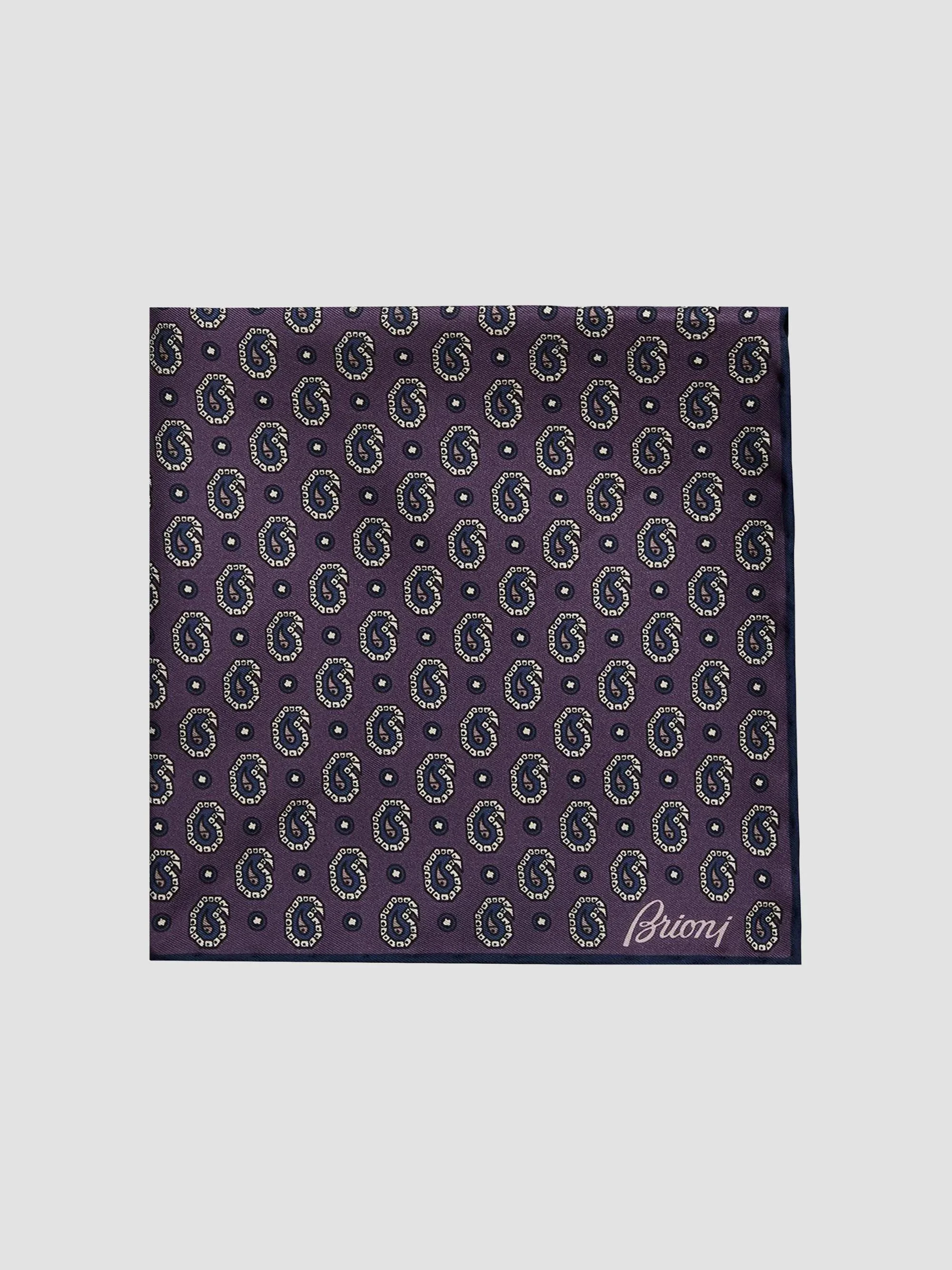 Men's Hand-Rolled Paisley Silk Pocket Square - Dark Purple - 1