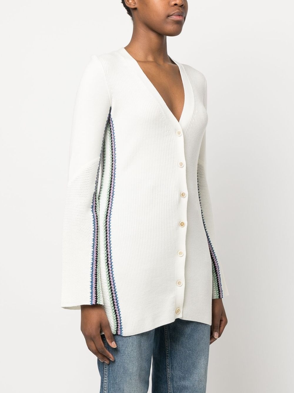 stripe-detail long wool cardigan - 3