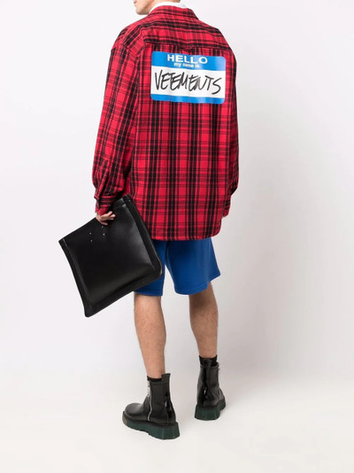 VETEMENTS tag print plaid shirt outlook