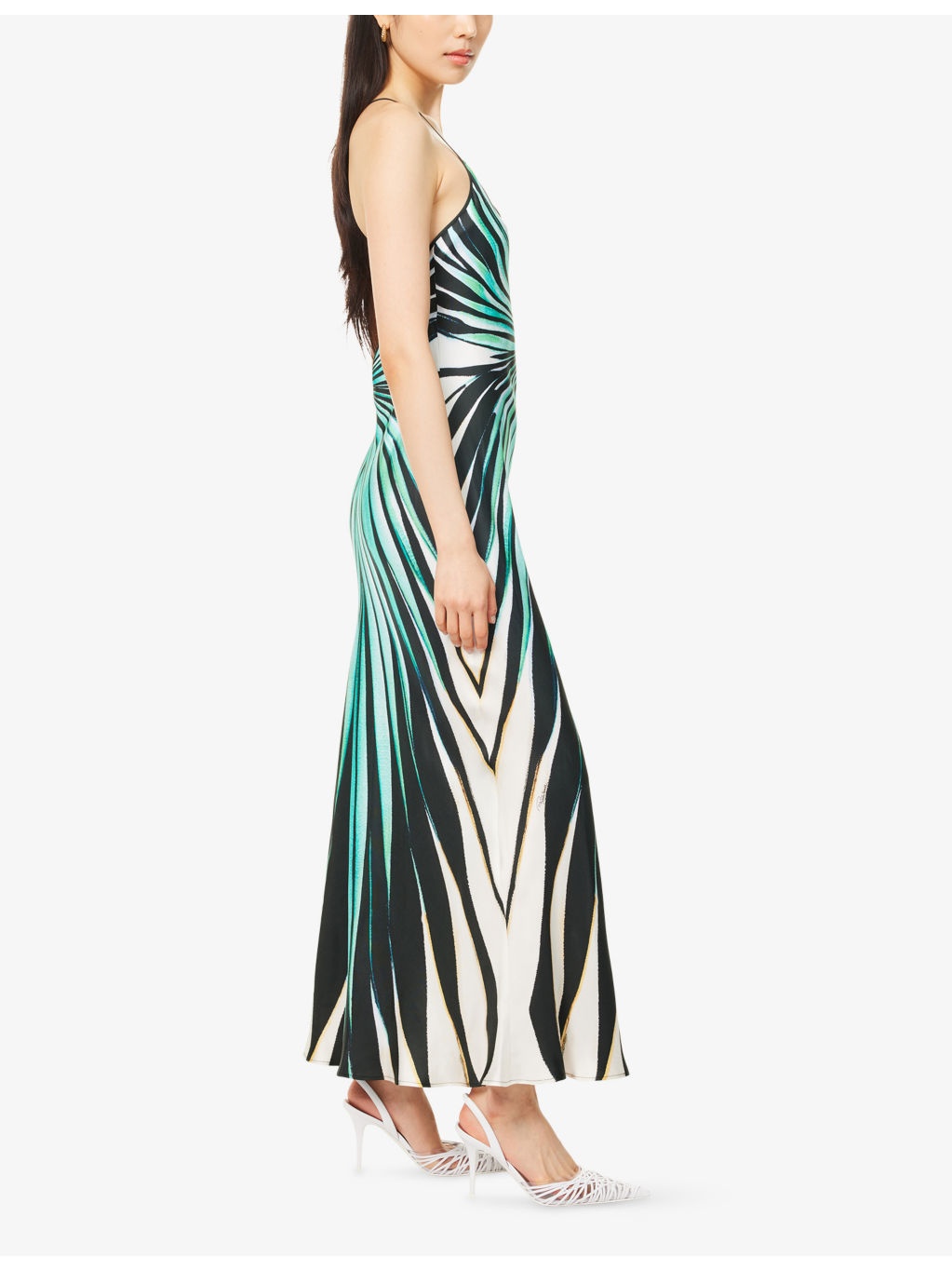 Striped Plunge Silk Maxi Dress - 3