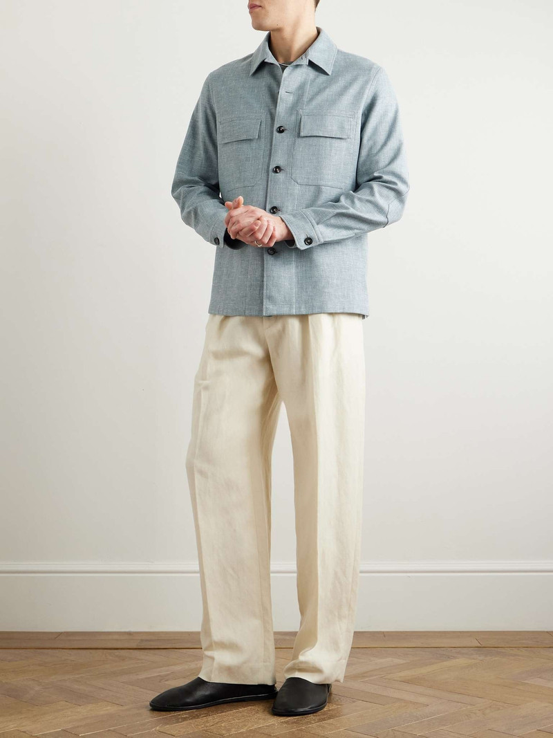 ZEGNA Leather-Trimmed Woven Overshirt outlook