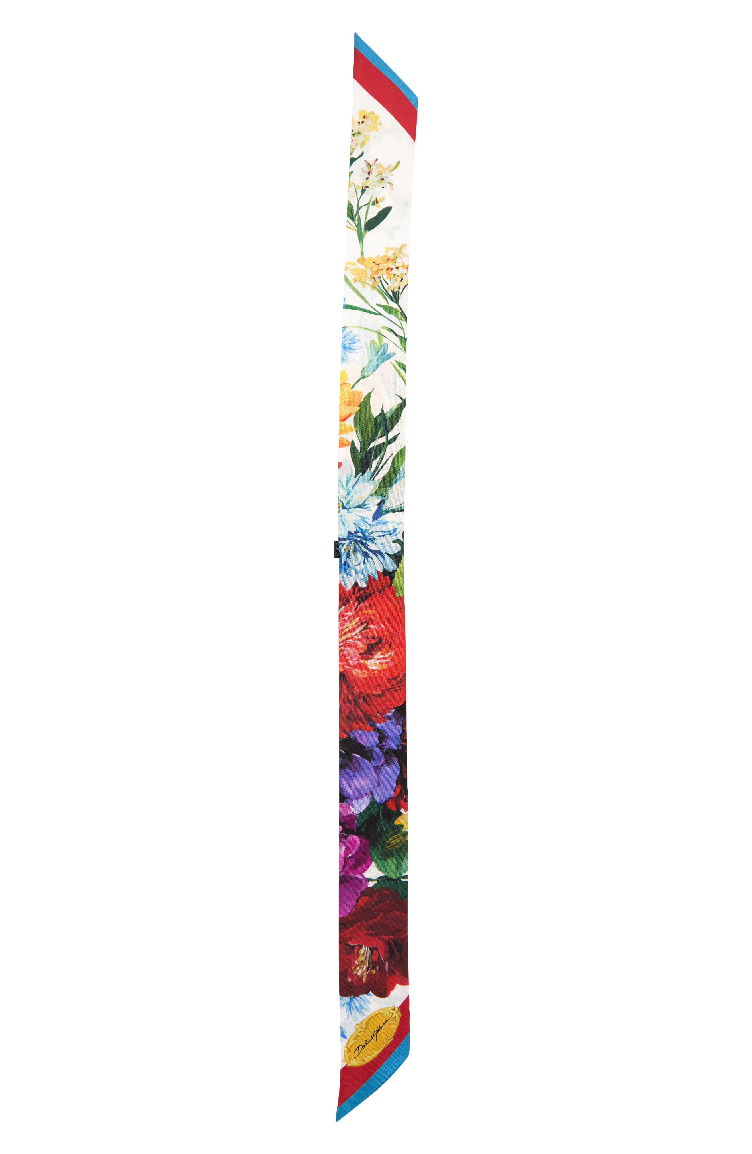Dolce&Gabbana Floral Silk Twill Skinny Scarf in Hs5Pc B.fiori Cret.b/Rosso at Nordstrom - 1