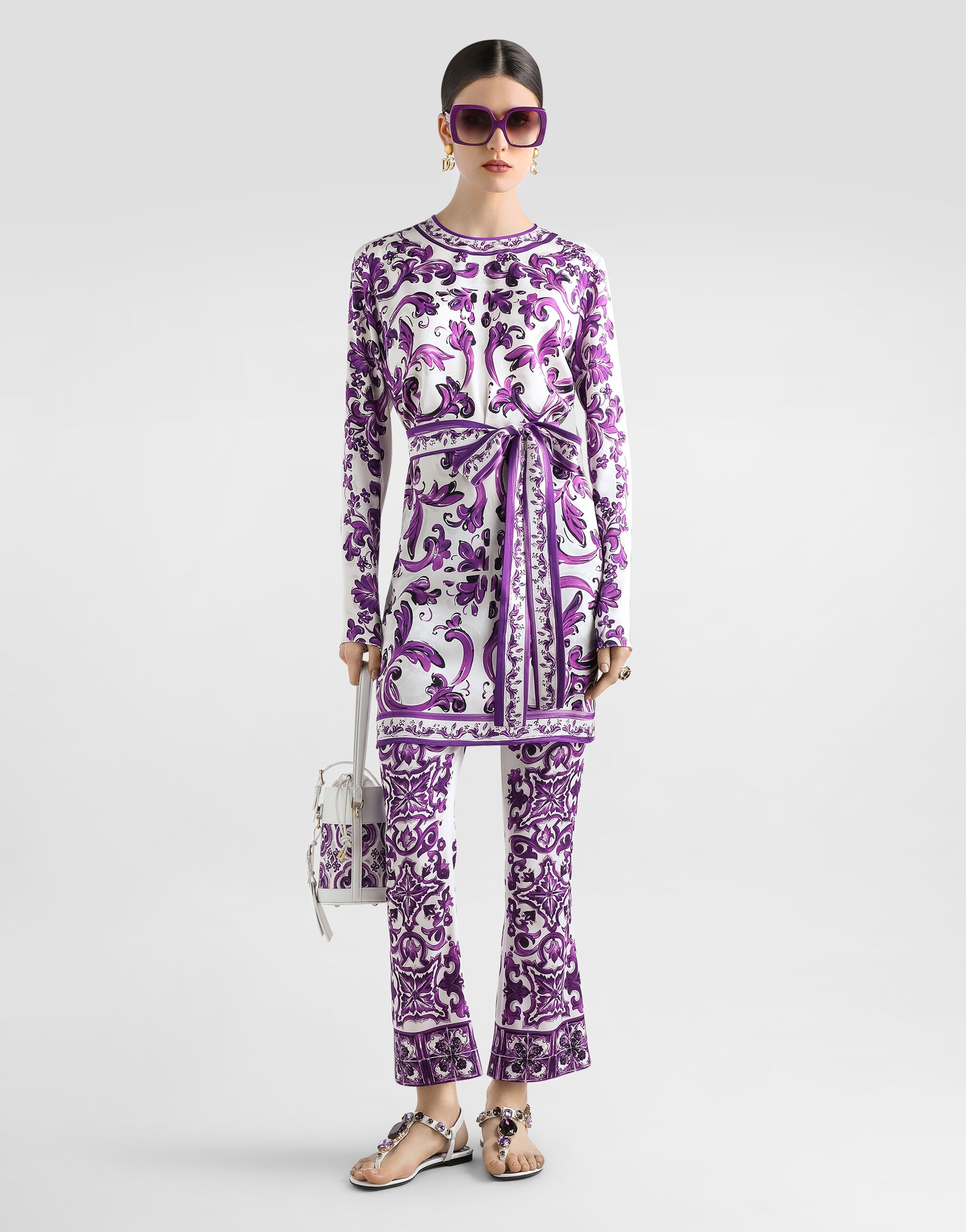 Majolica print silk trousers - 2