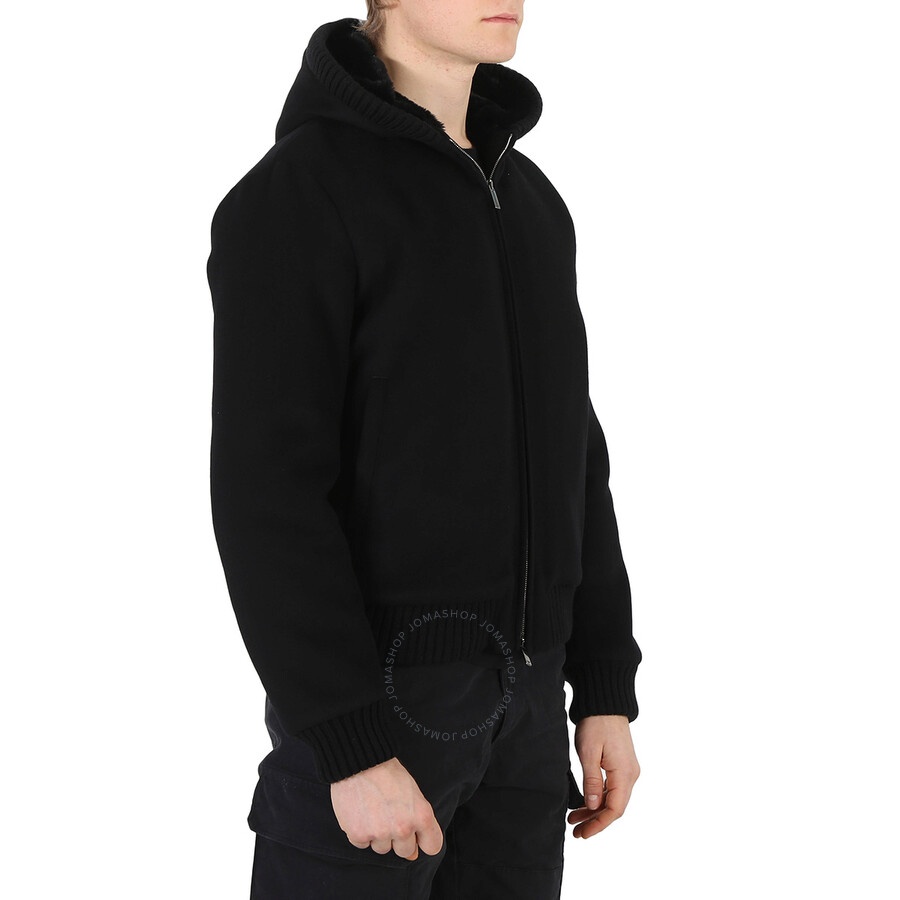 Emporio Armani Men's Blackvirgin Wool Hooded Bomber Jacket - 4