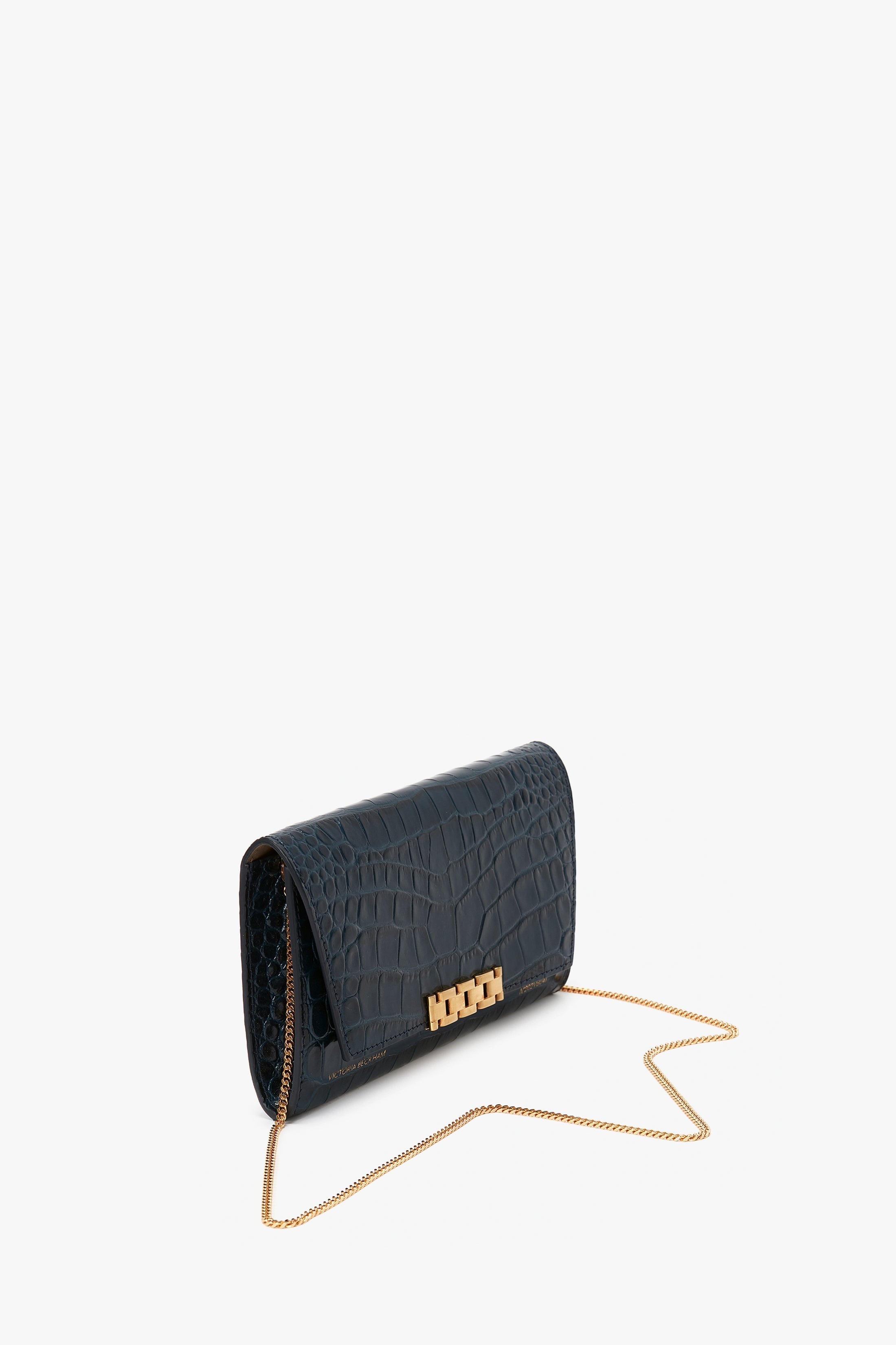 Wallet On Chain In Midnight Croc-Effect Leather - 7
