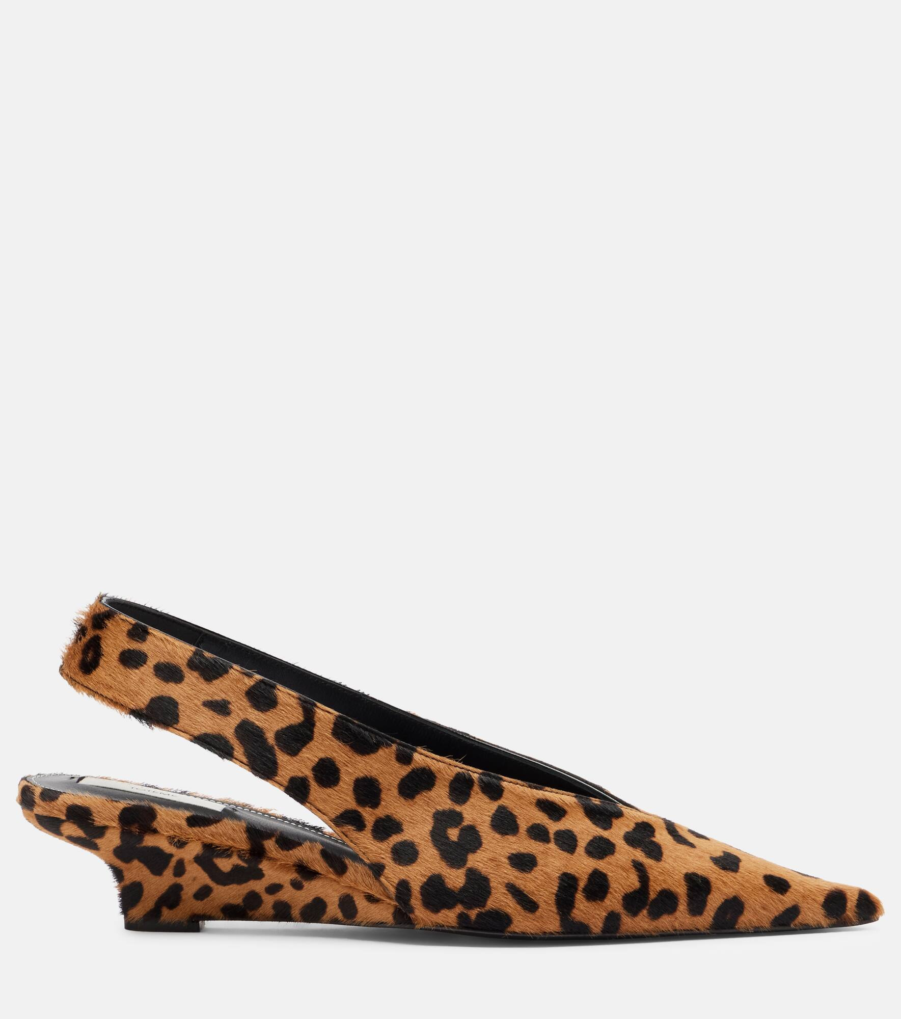 Leopard-print wedge calf hair slingback pumps - 4