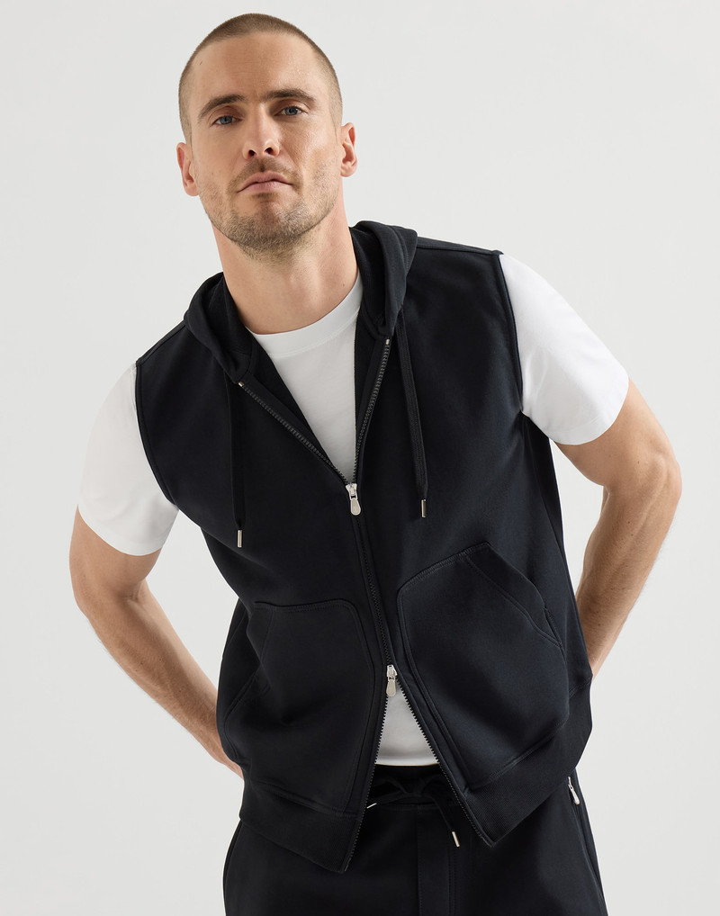 Techno cotton French terry sleeveless sweatshirt with zipper and hood 5