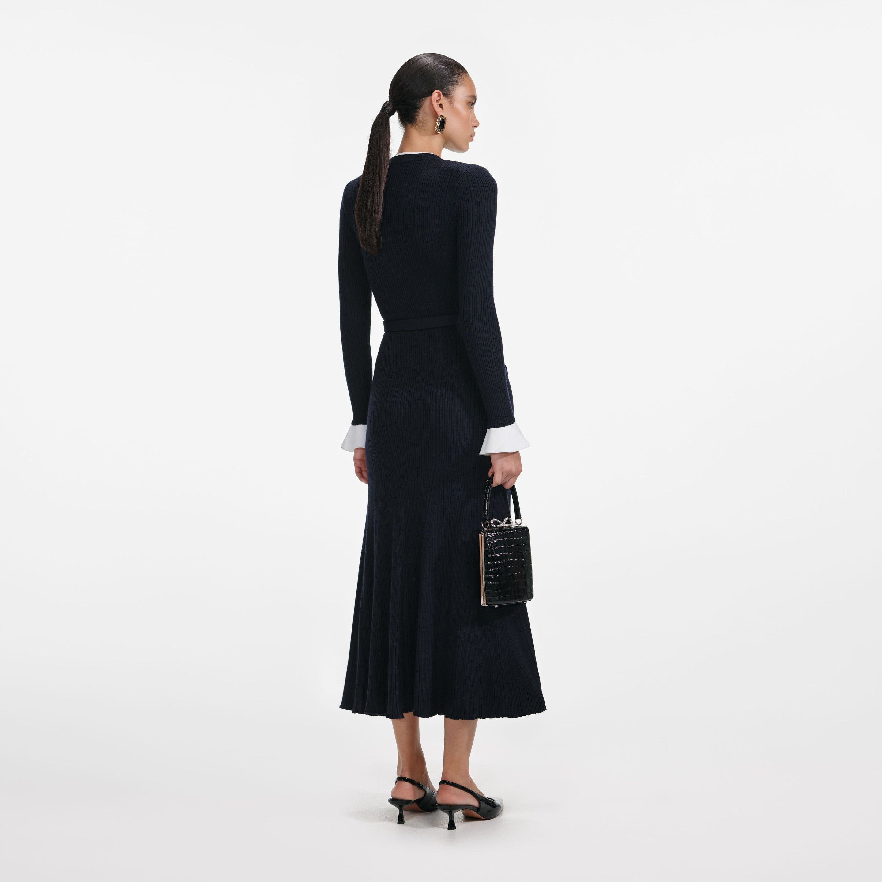 Navy Viscose Knit Midi Dress - 3