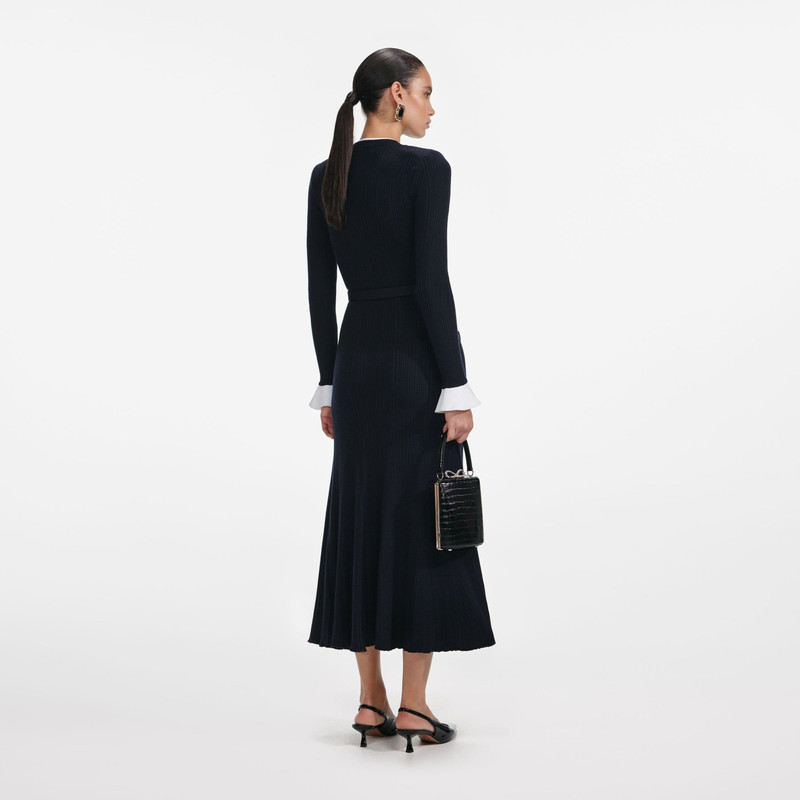 self-portrait Navy Viscose Knit Midi Dress outlook